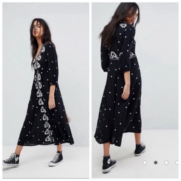 🎉FP🎉NWT-Free People Boho Chic Floral Embroidered Fable Midi Dress - Picture 11 of 16